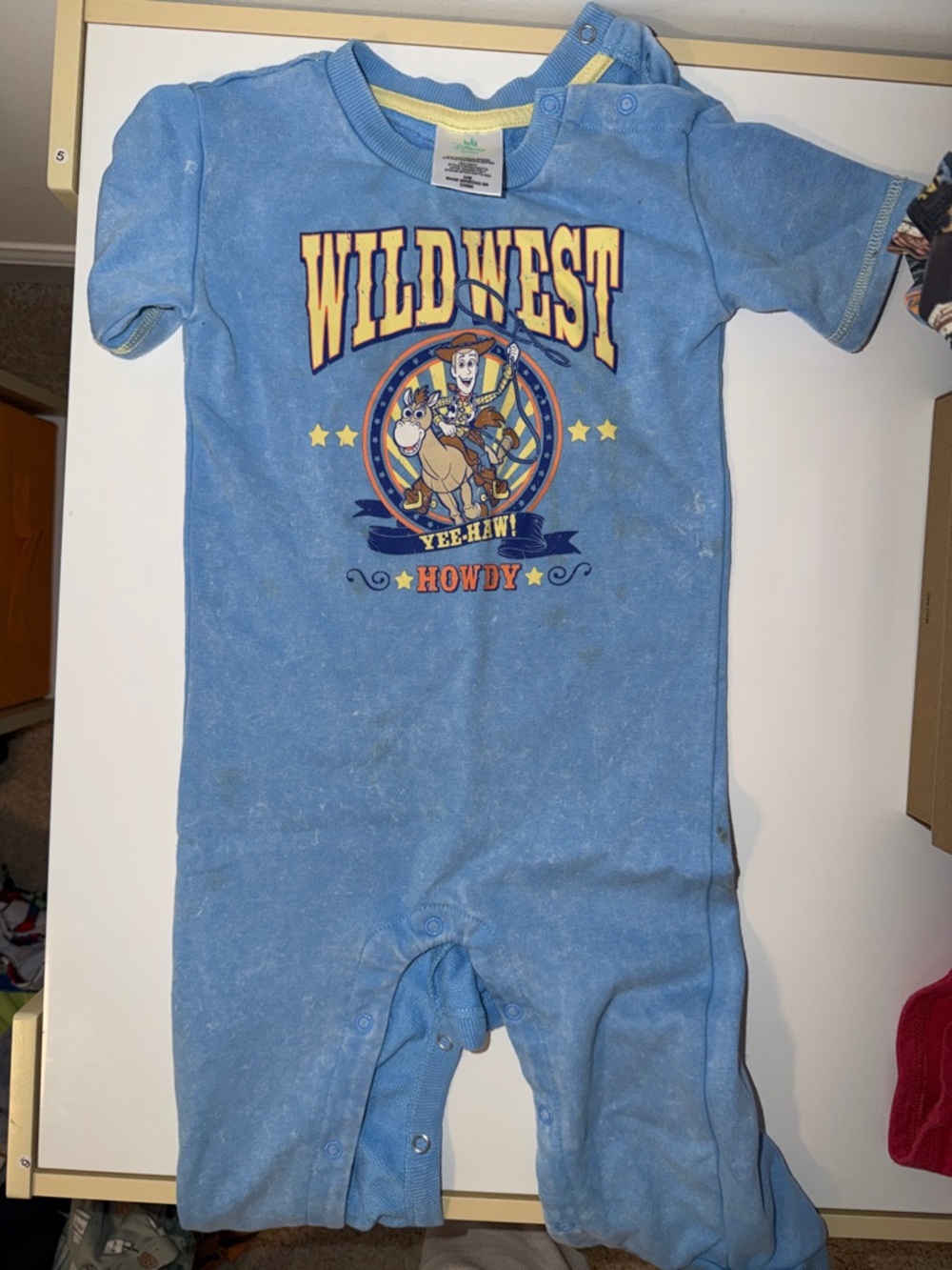 Disney Blue "Wild West" Woody & Bullseye Baby One-Piece Bodysuit